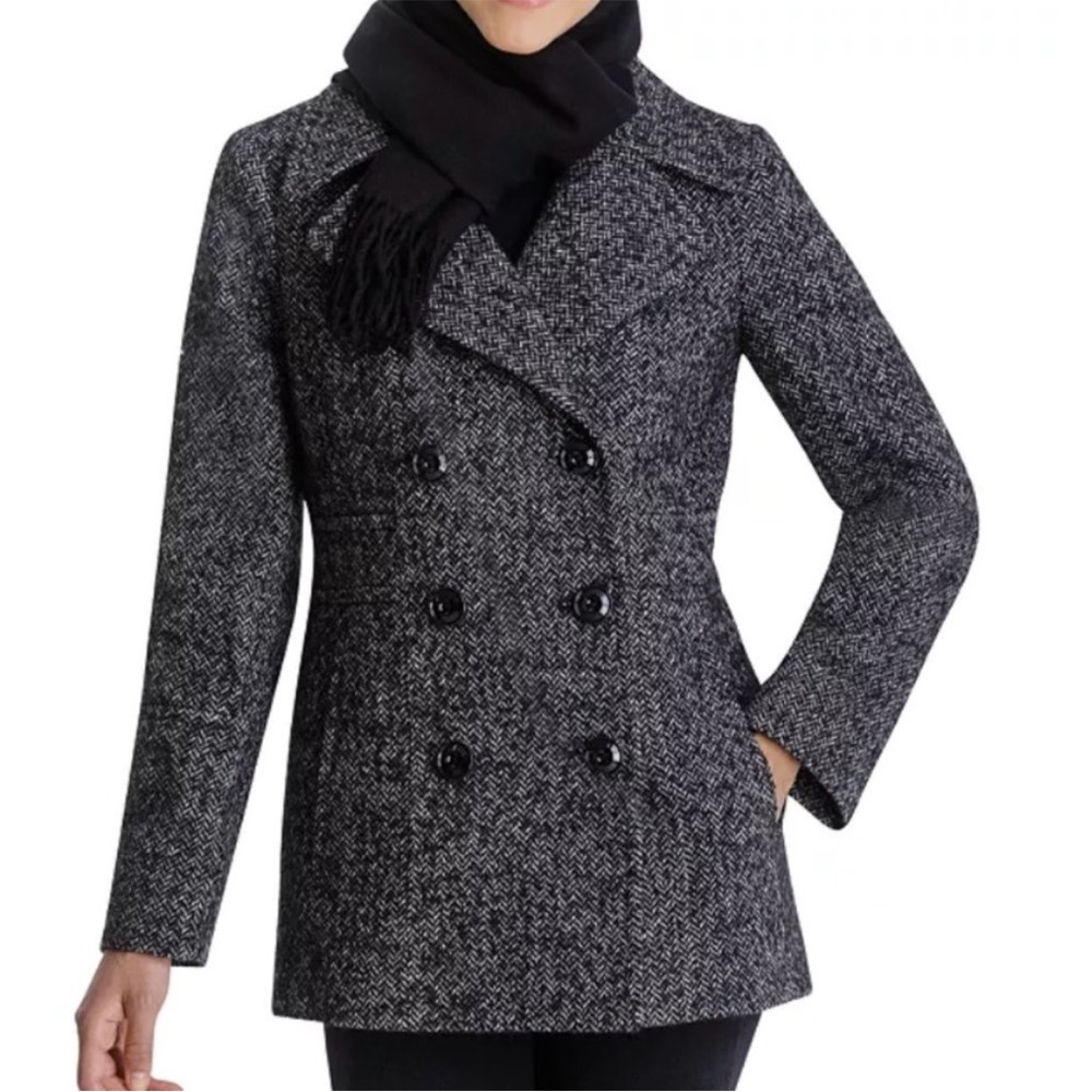 Women’s London Fog Tweed Double Breasted Pea Coat L